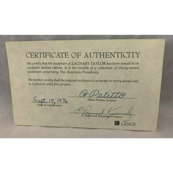 Lance Fine Pewter President Zachary Taylor 1976 Petitto w/ Book and COA  - 4.75" - Picture 6 of 9